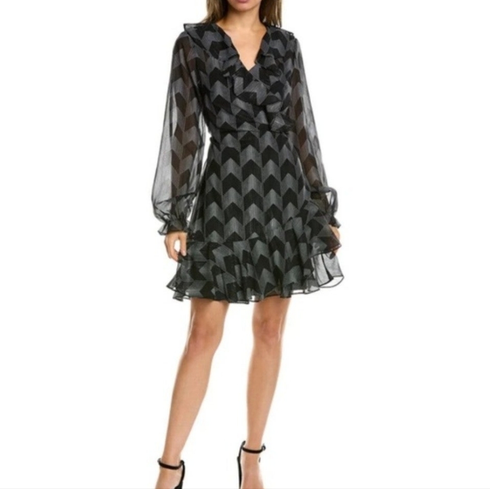 Ted Baker London Black Chevron Ruffle Fit-and-Flare Dress